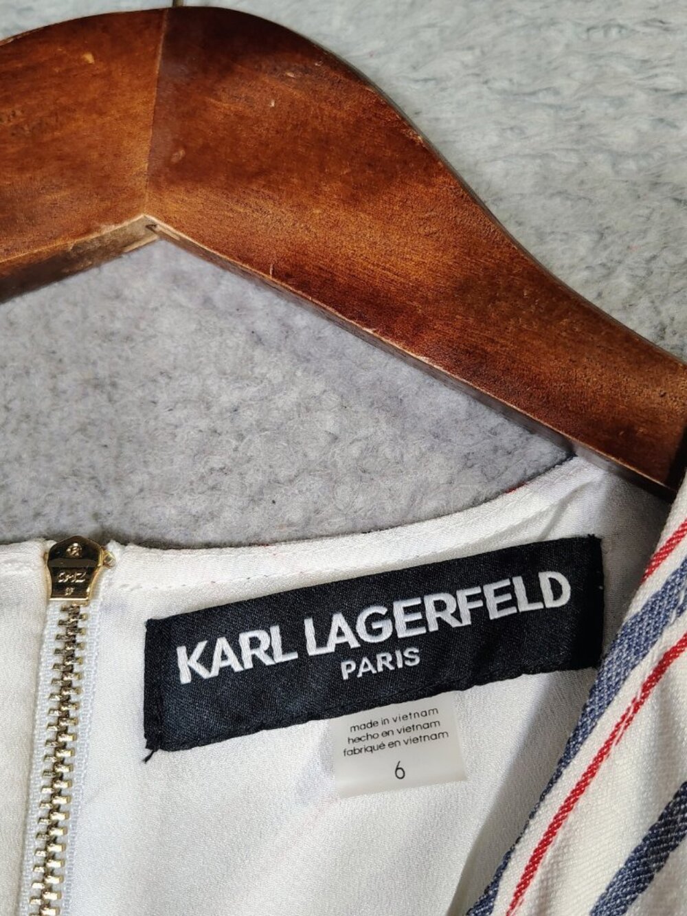 Karl Lagerfeld Dress Women's 6 White Blue Striped A-Line Belted 4th of July NWT - Picture 6 of 10